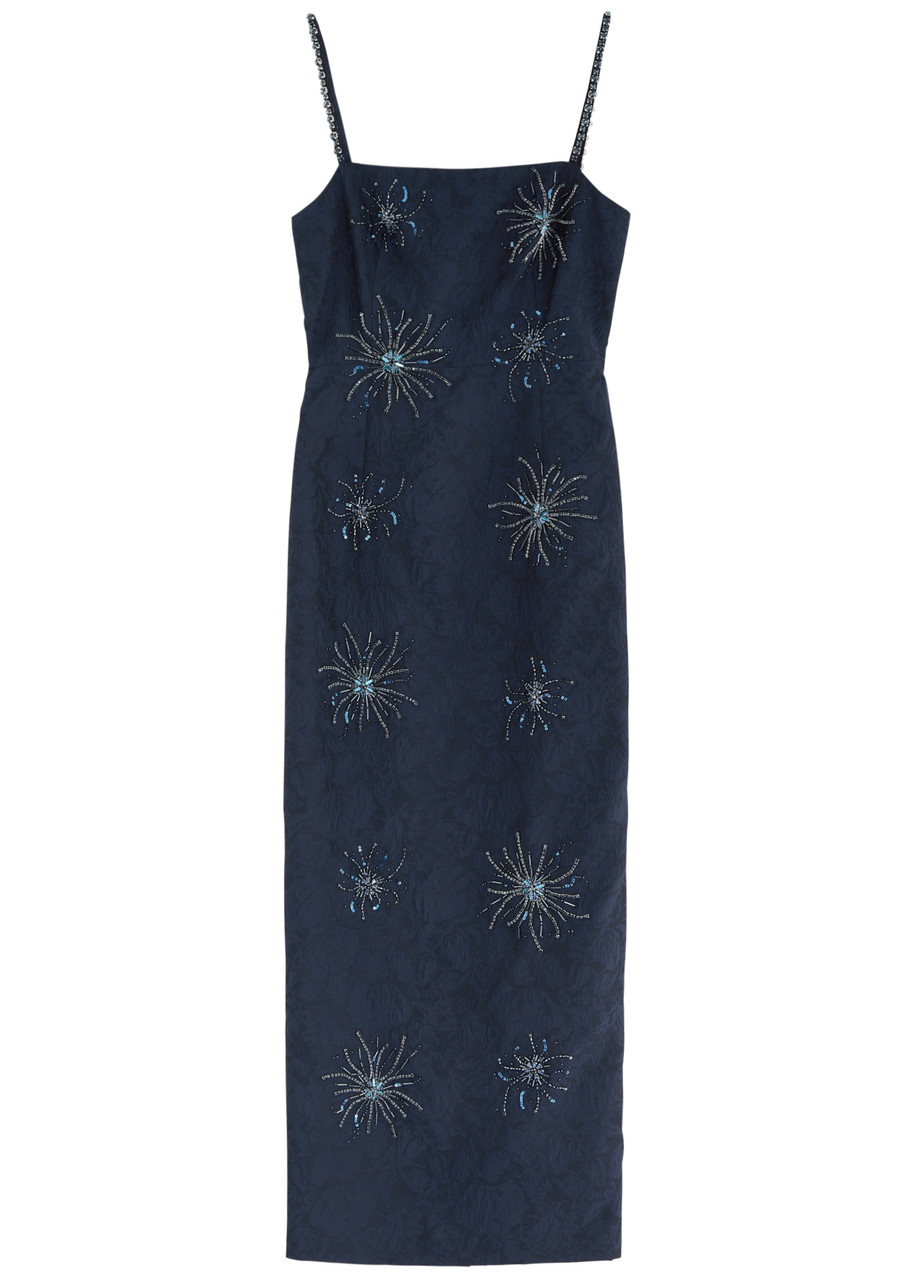 Huishan Zhang Astra Embellished Cloqué Maxi Dress - Navy - 6 (UK6 / XS)