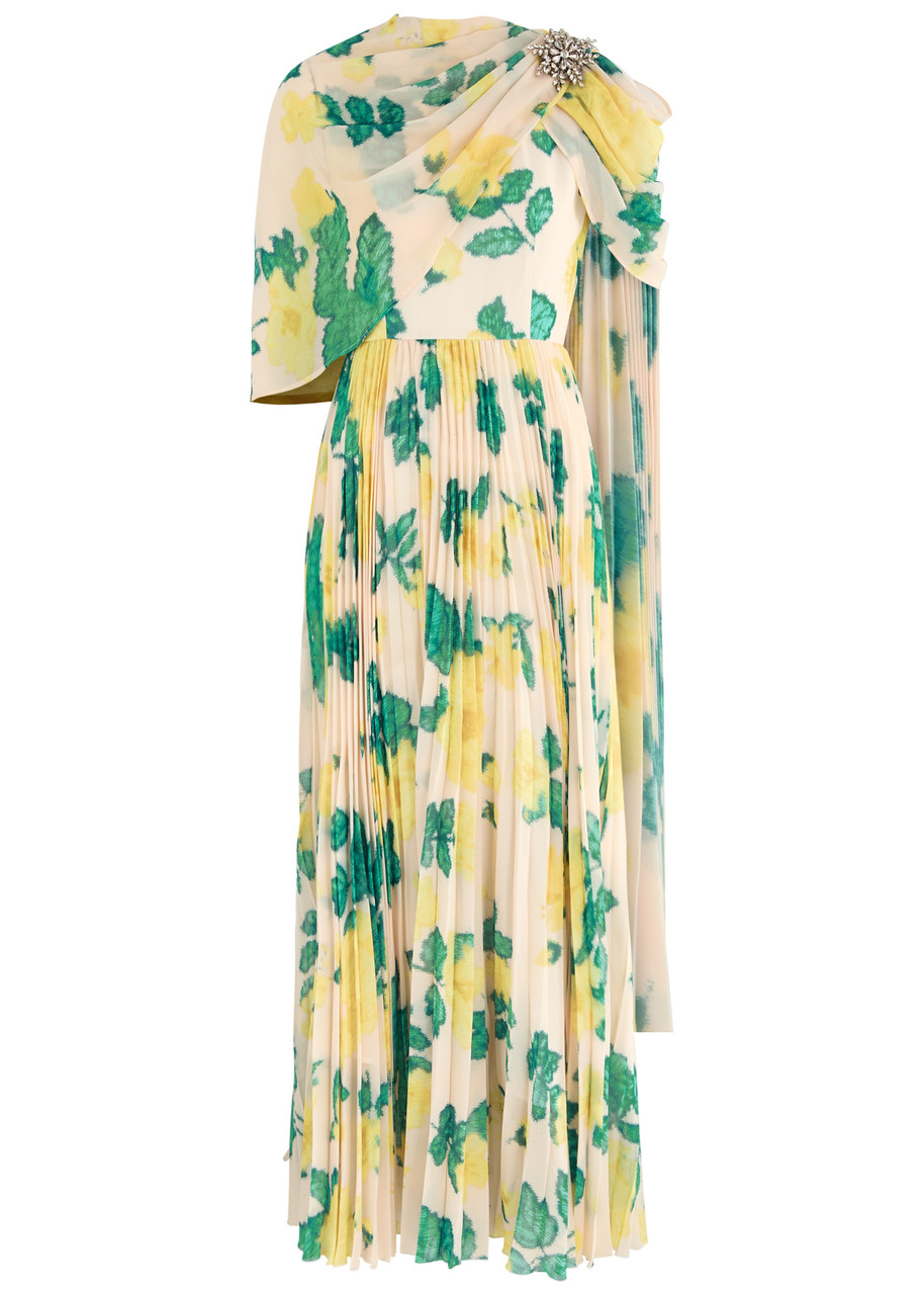 Huishan Zhang Alara Floral-print Chiffon Maxi Dress In Yellow