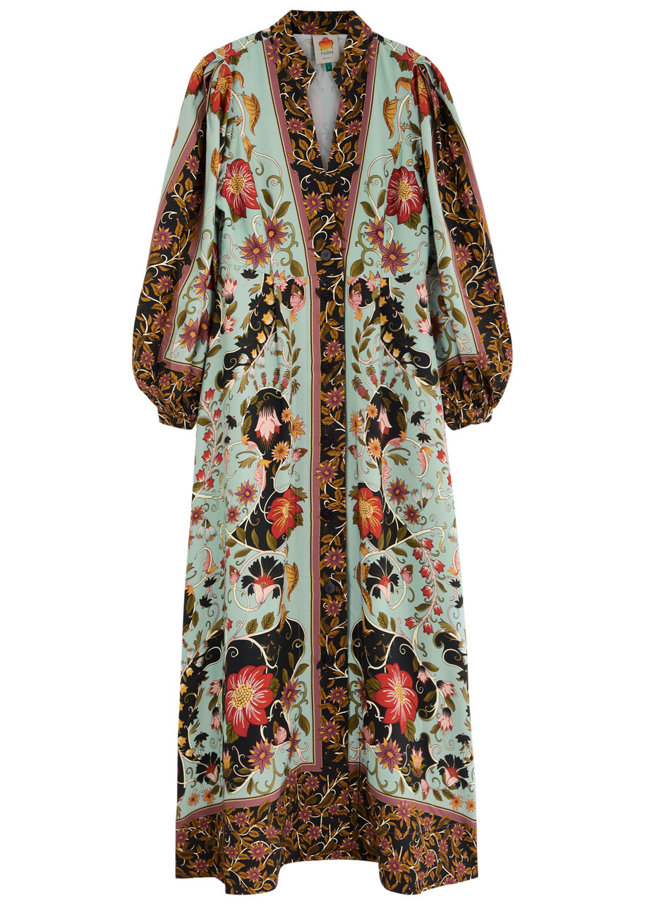 Farm Rio Floral-print Twill Maxi Dress - Blue