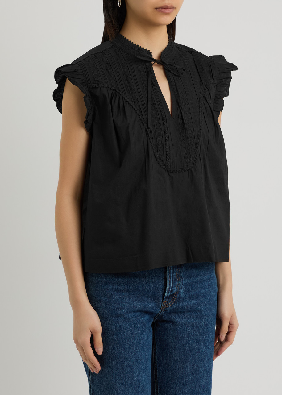 Skall Studio Womens Aurora Embroidered Cotton-poplin Top Black In Black