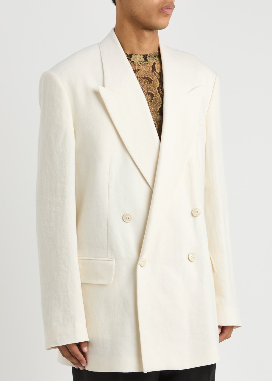 Dries Van Noten Bishop Double-breasted Linen-blend Blazer In Ecru