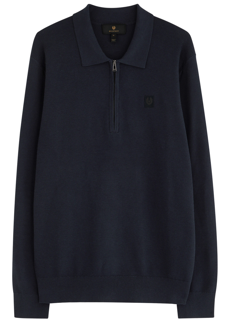 Belstaff Drift Half-zip Cotton-blend Jumper In Navy