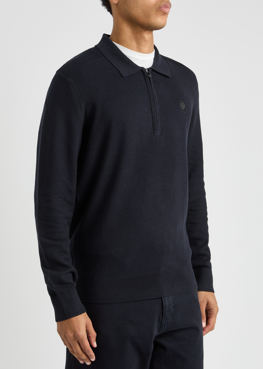 Belstaff Drift Half-zip Cotton-blend Jumper In Navy