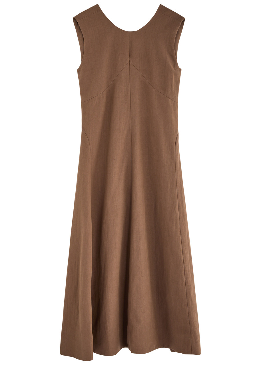 Skall Studio Antonia Linen-blend Midi Dress In Brown