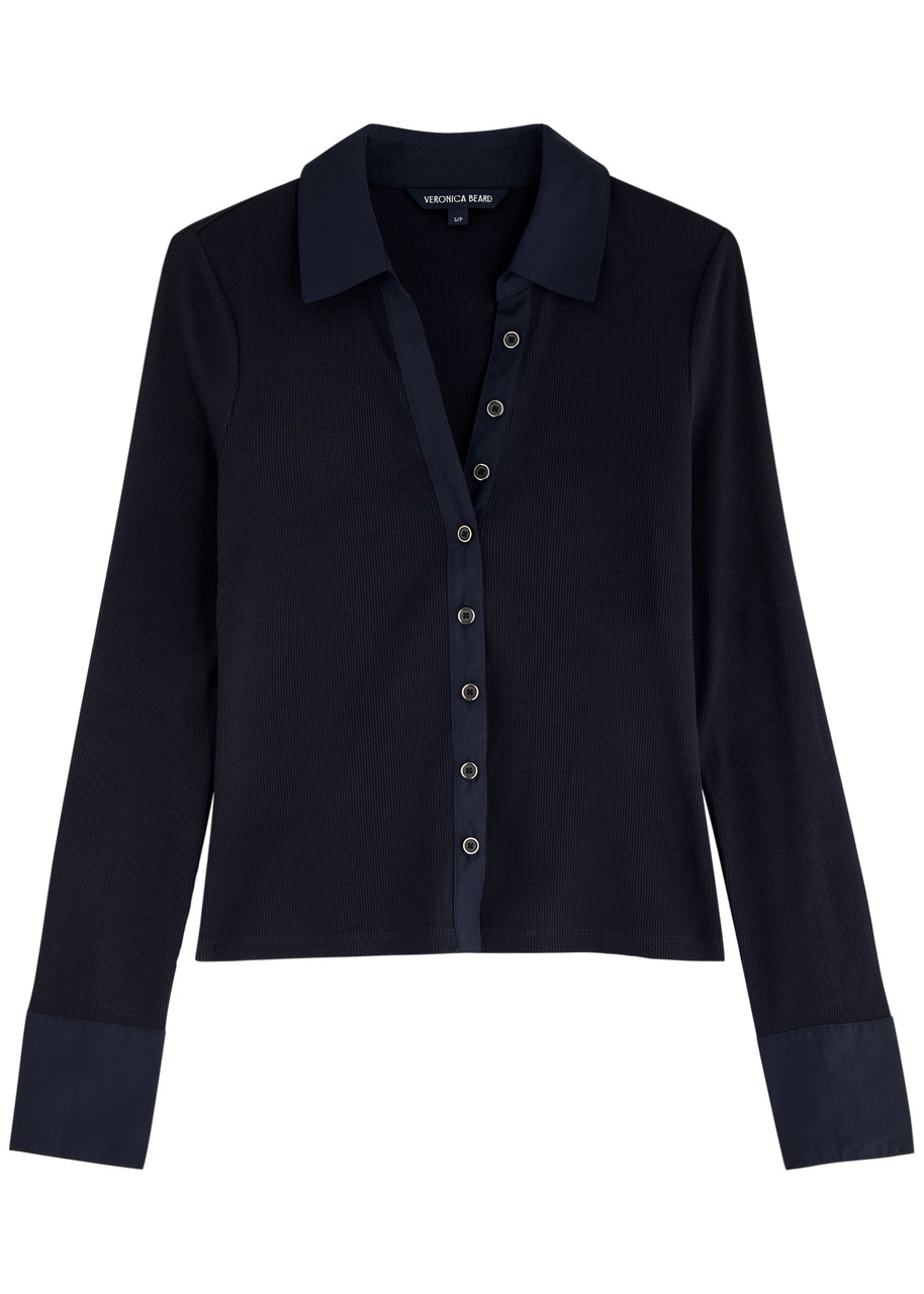 Veronica Beard Scottie Ribbed Stretch-cotton Top In Navy