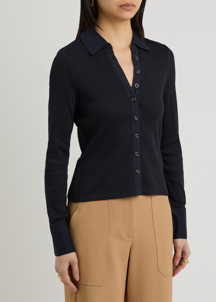 Veronica Beard Scottie Ribbed Stretch-cotton Top In Navy