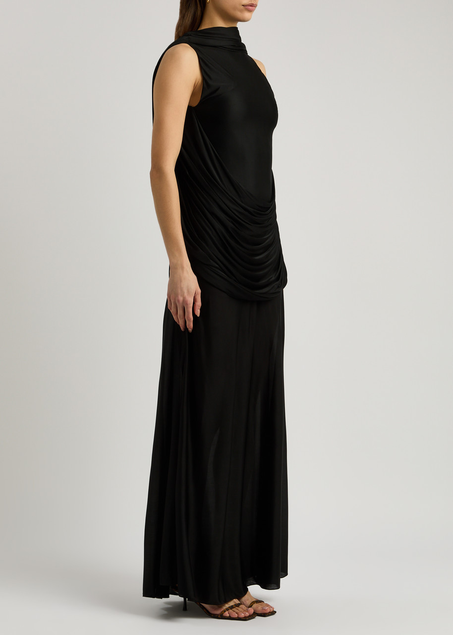 Loewe Womens Pebble Draped Satin-jersey Black Maxi Dress Uk10/m In Black