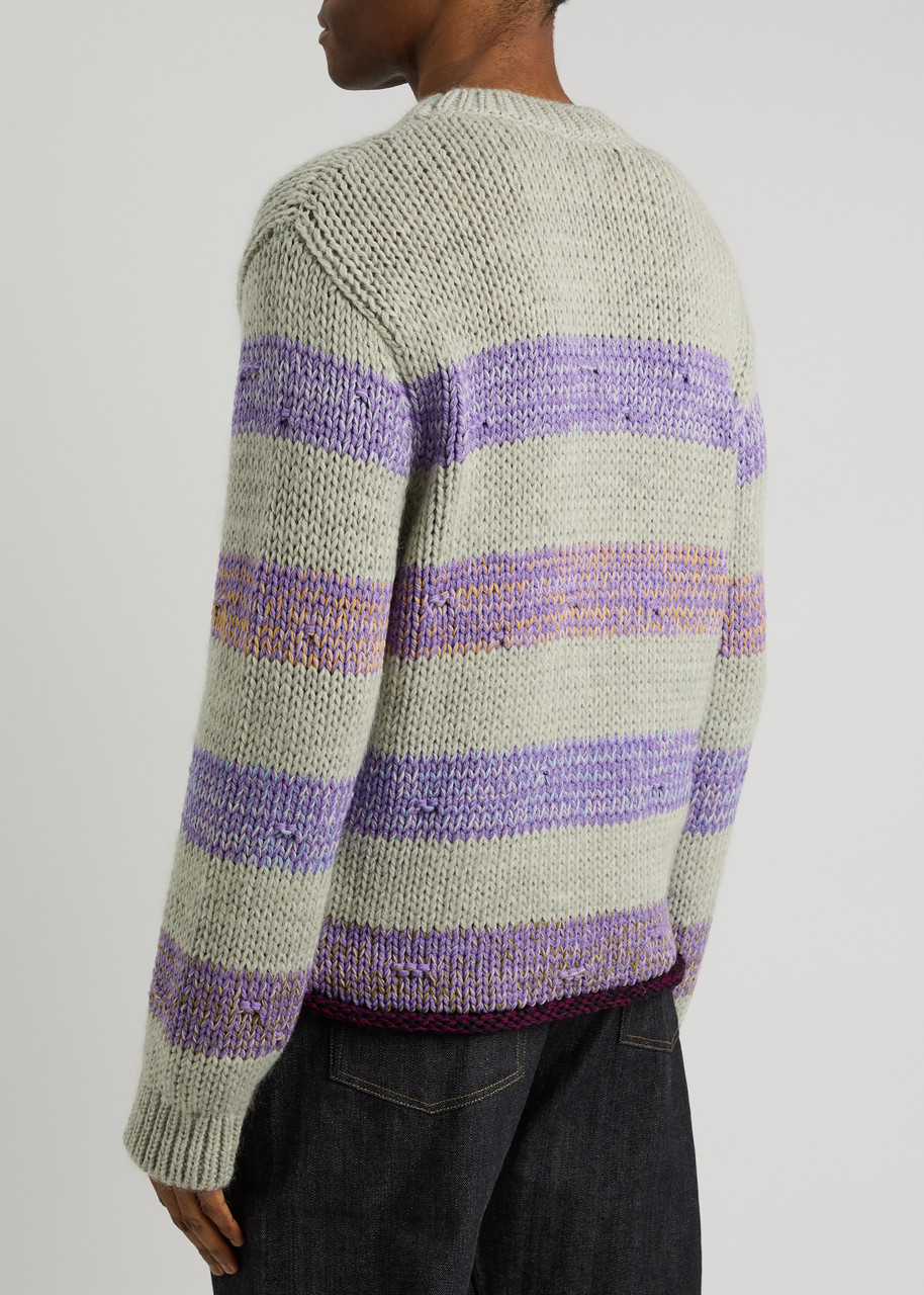  Loewe Striped-intarsia Wool-blend Jumper - Grey - Xl 
