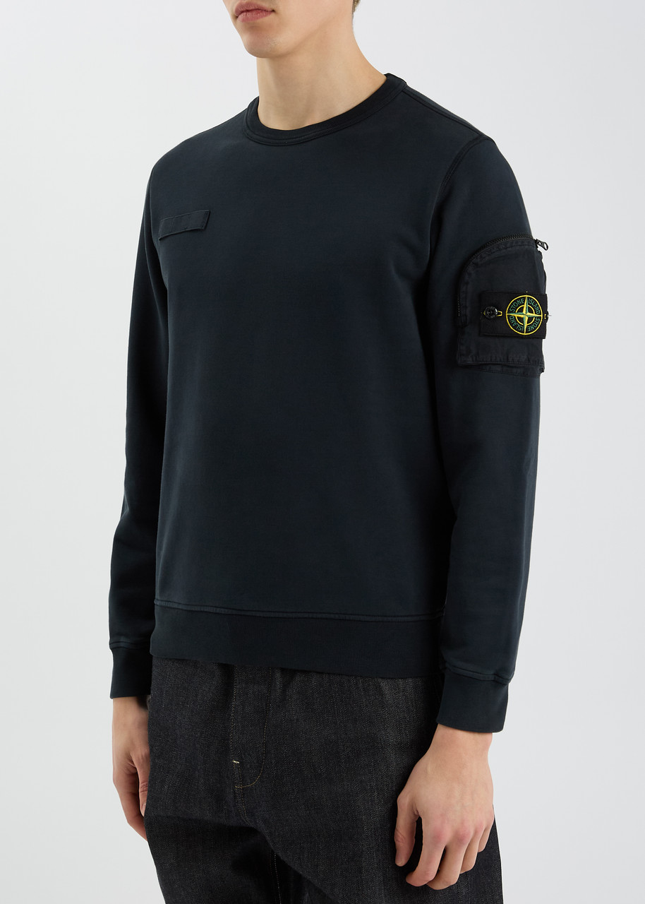  Stone Island Logo Cotton Sweatshirt - Navy - L 