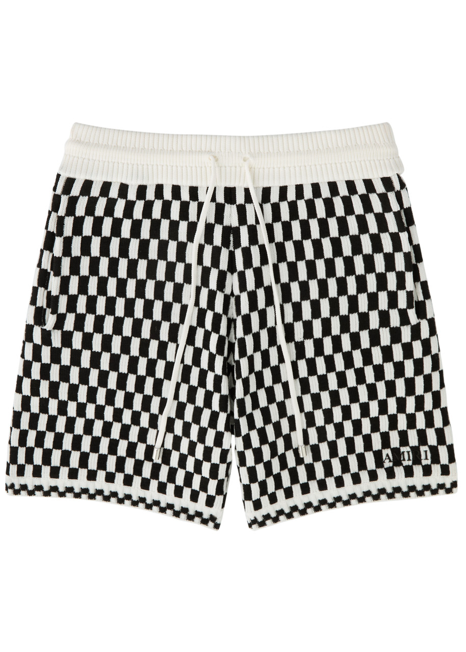 Amiri Checked-intarsia Wool-blend Shorts In Black