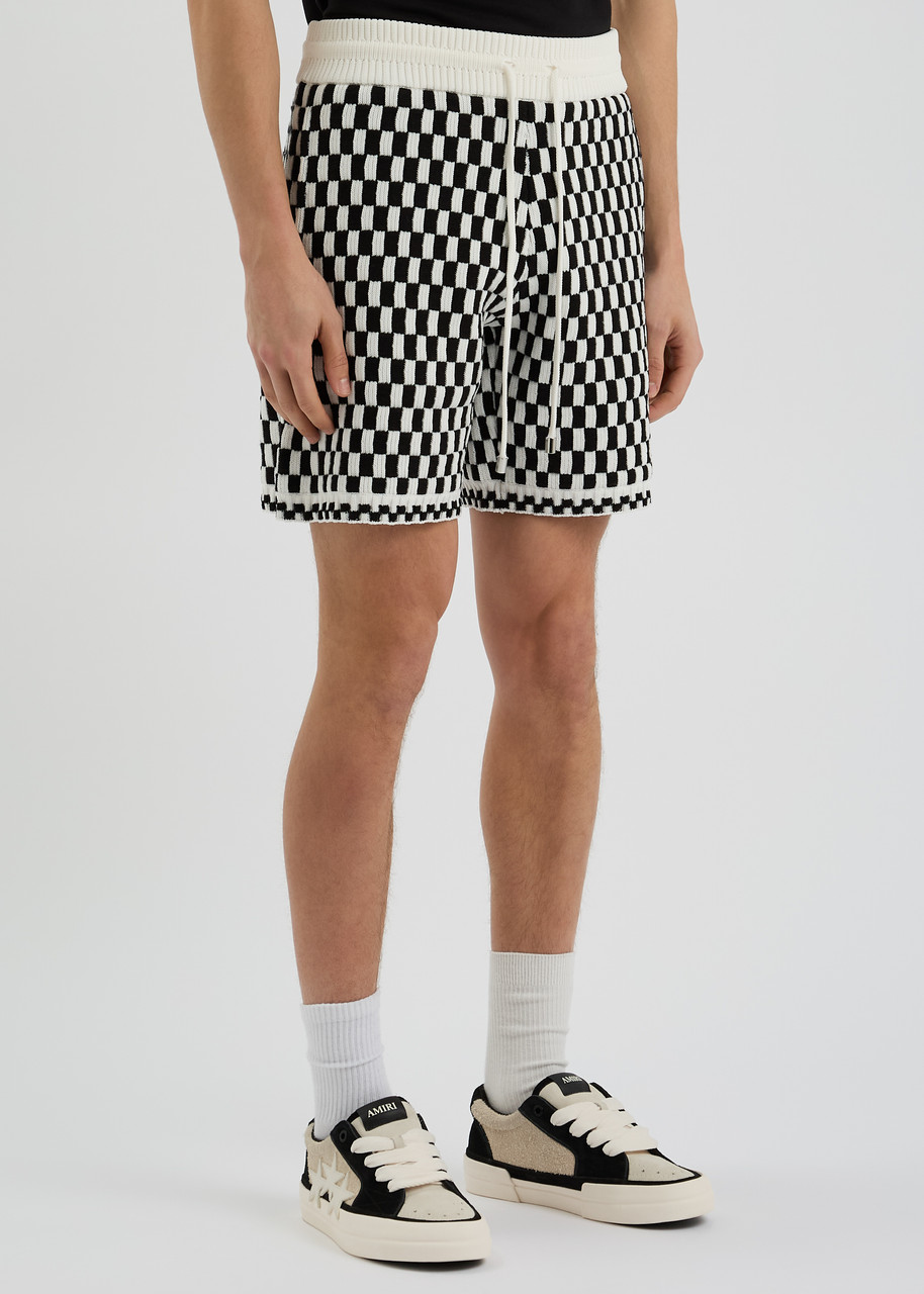 Amiri Checked-intarsia Wool-blend Shorts In Black