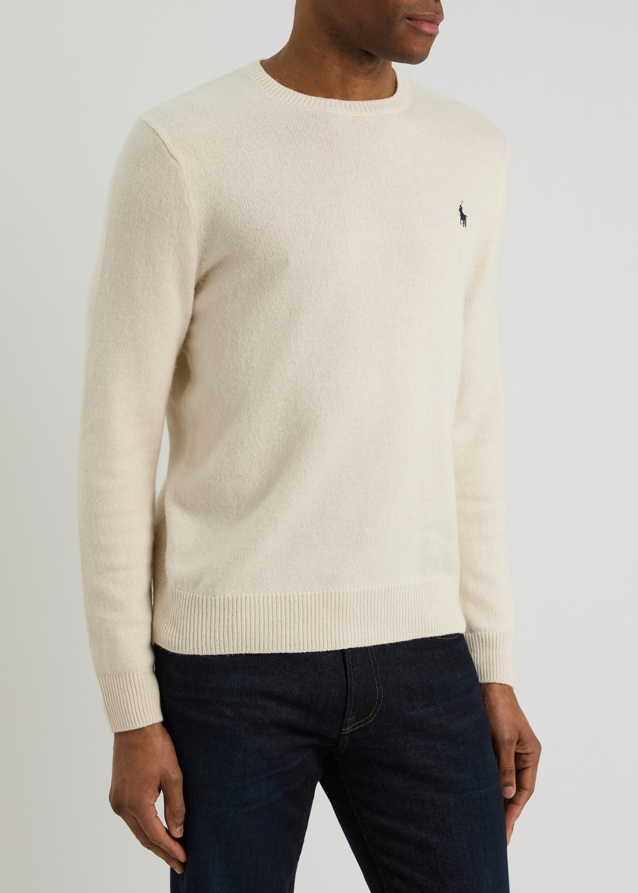 Polo Ralph Lauren Logo-embroidered Wool-blend Jumper In Cream
