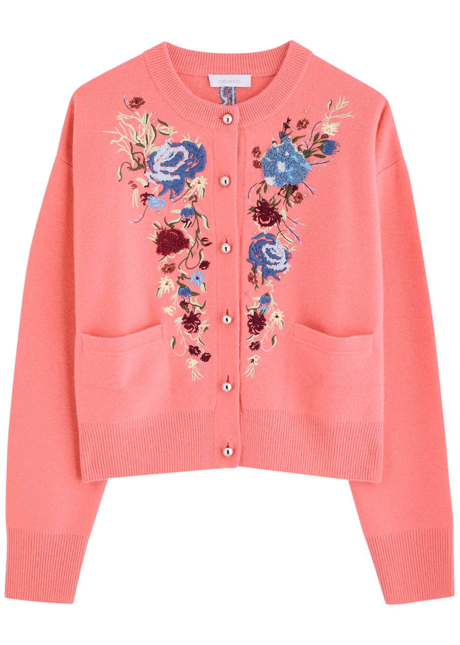 Rabanne Embroidered Crystal-embellished Wool And Cashmere-blend Cardigan In Pink Light