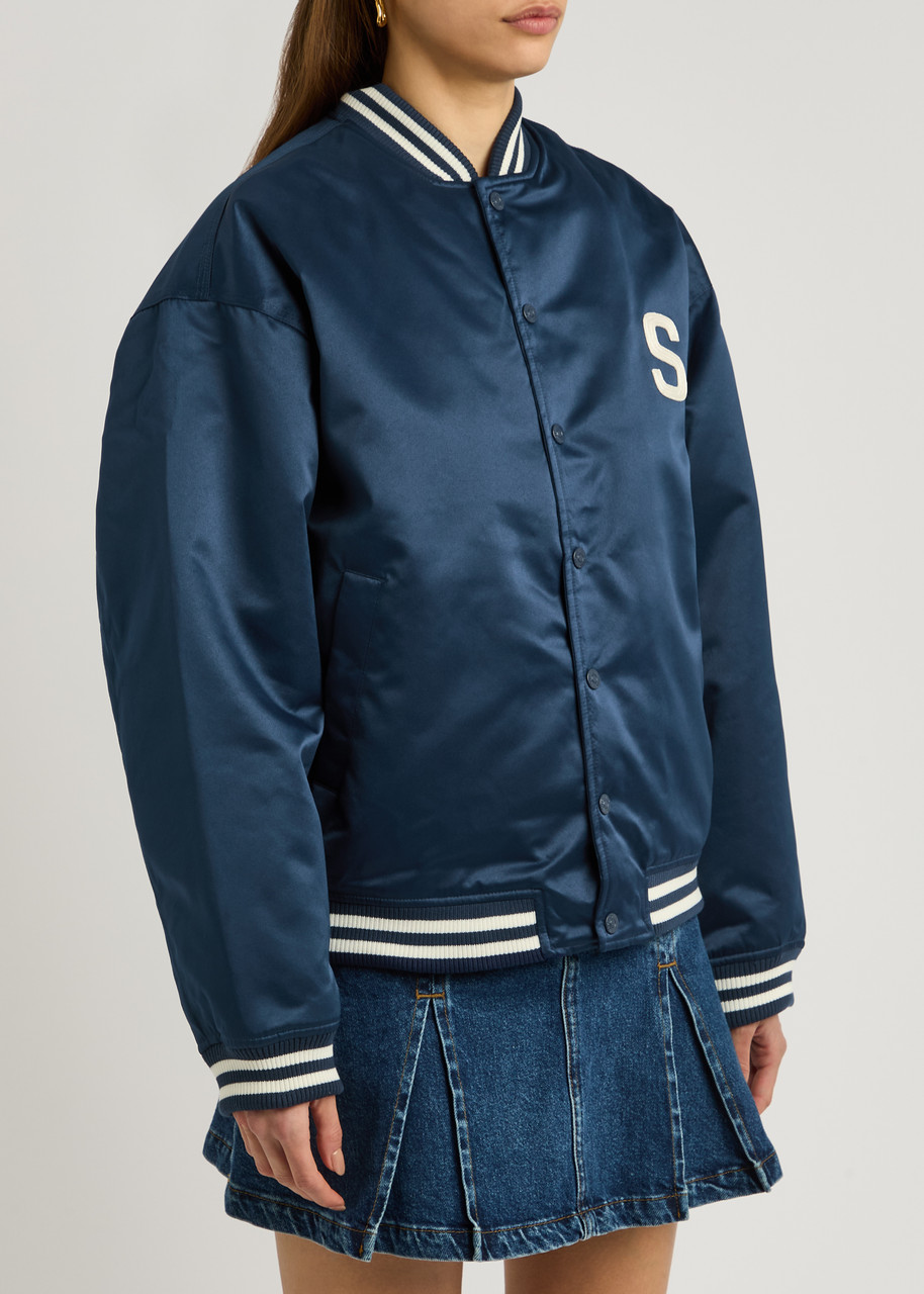 House Of Sunny Satin Club Logo-appliquéd Satin Bomber Jacket In Navy
