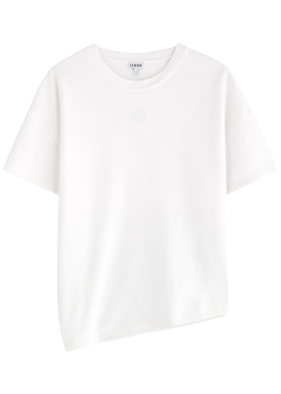 Loewe Anagram-embroidered Asymmetric Cotton-blend T-shirt - White - M (UK12 / M)