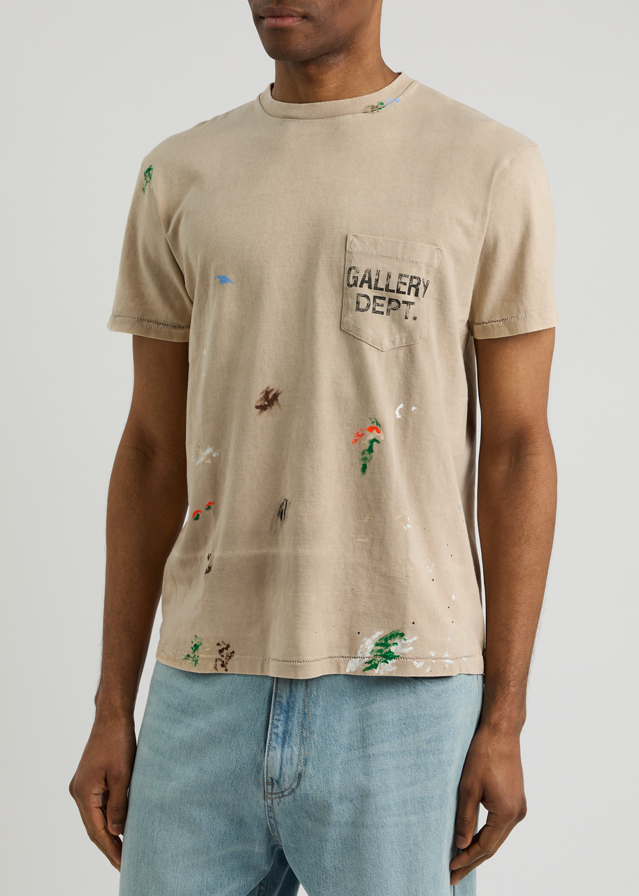 Gallery Dept. Paint-splattered Logo Cotton T-shirt In Taupe