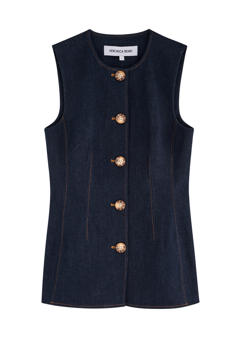 Veronica Beard Jessup Denim Vest In Dark Oxford In Navy