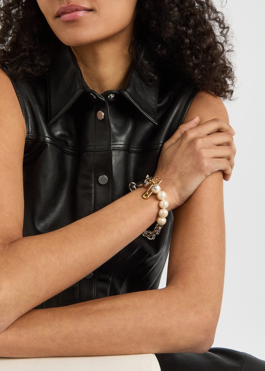 Vivienne Westwood Claude Pearl And Chain Bracelet In Silver