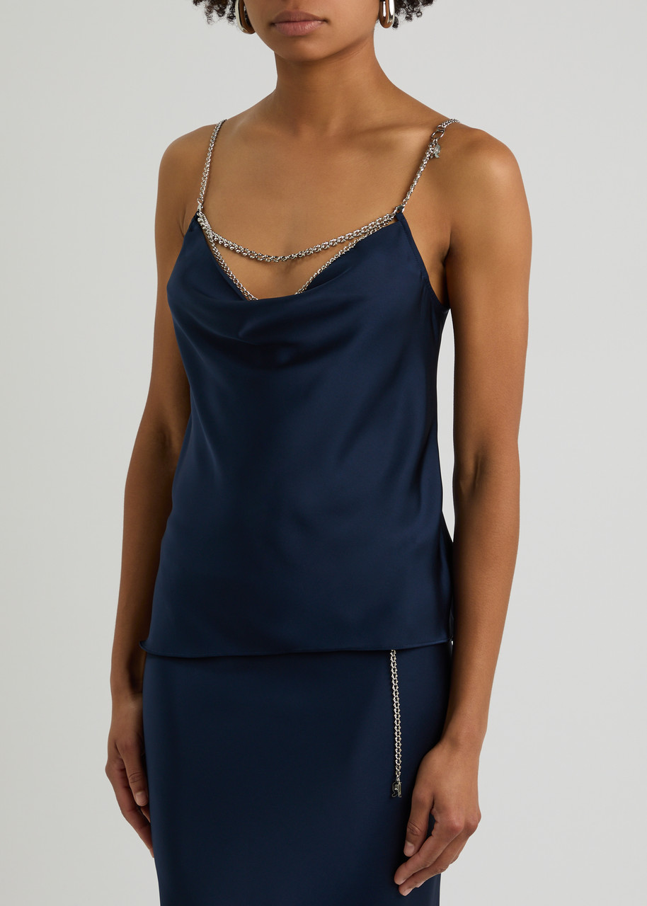 Rabanne Chain-embellished Satin Camisole Top In Navy