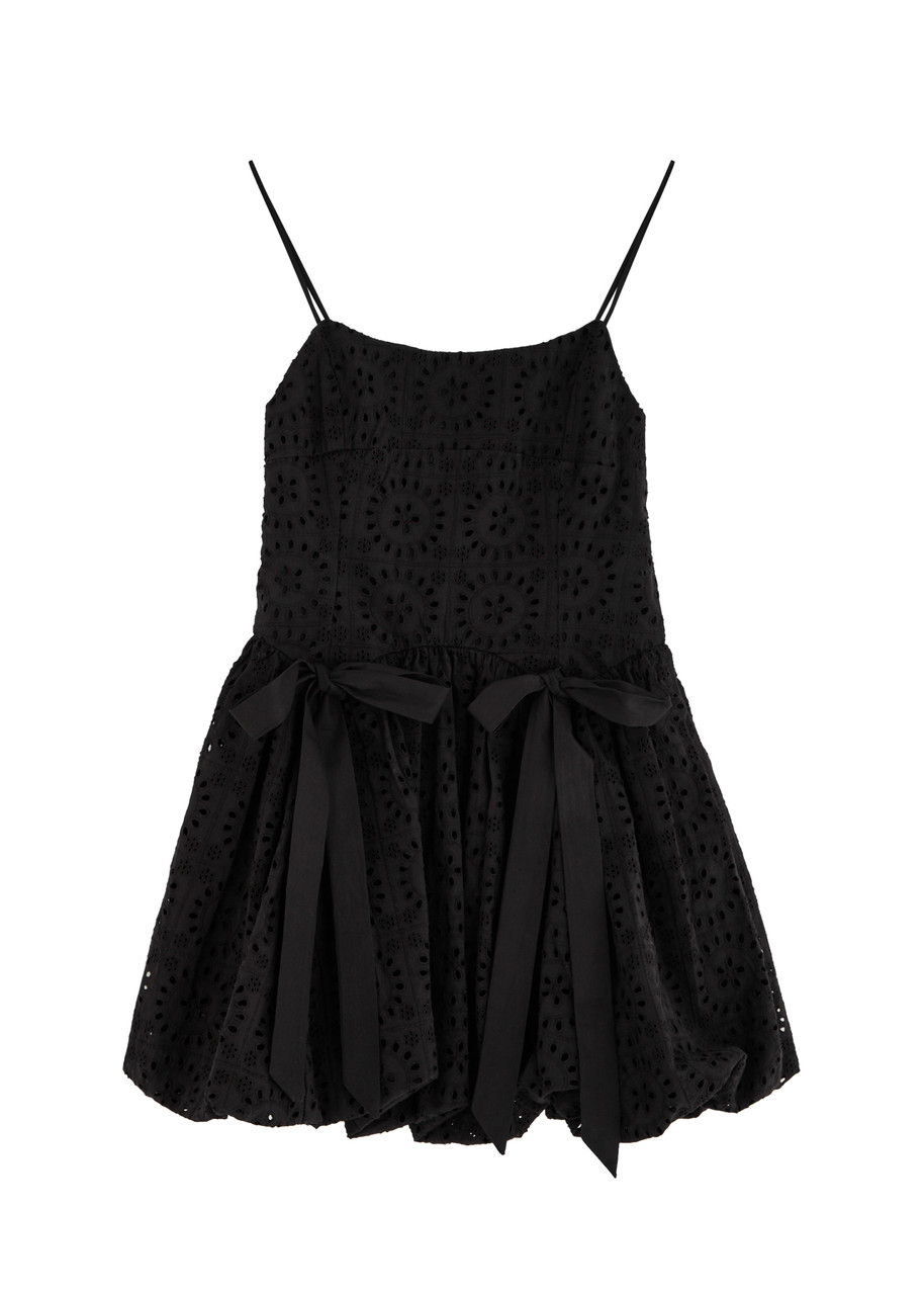 Damson Madder Penelope Broderie Anglaise Cotton Mini Dress In Black