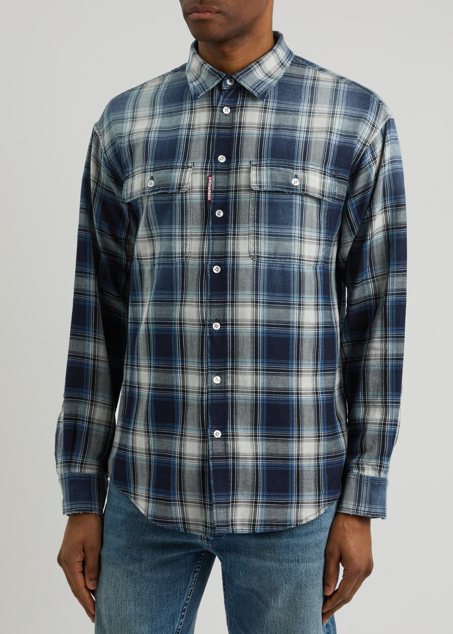 Dsquared2 Plaid-print Distressed Cotton Shirt In Multicoloured 1