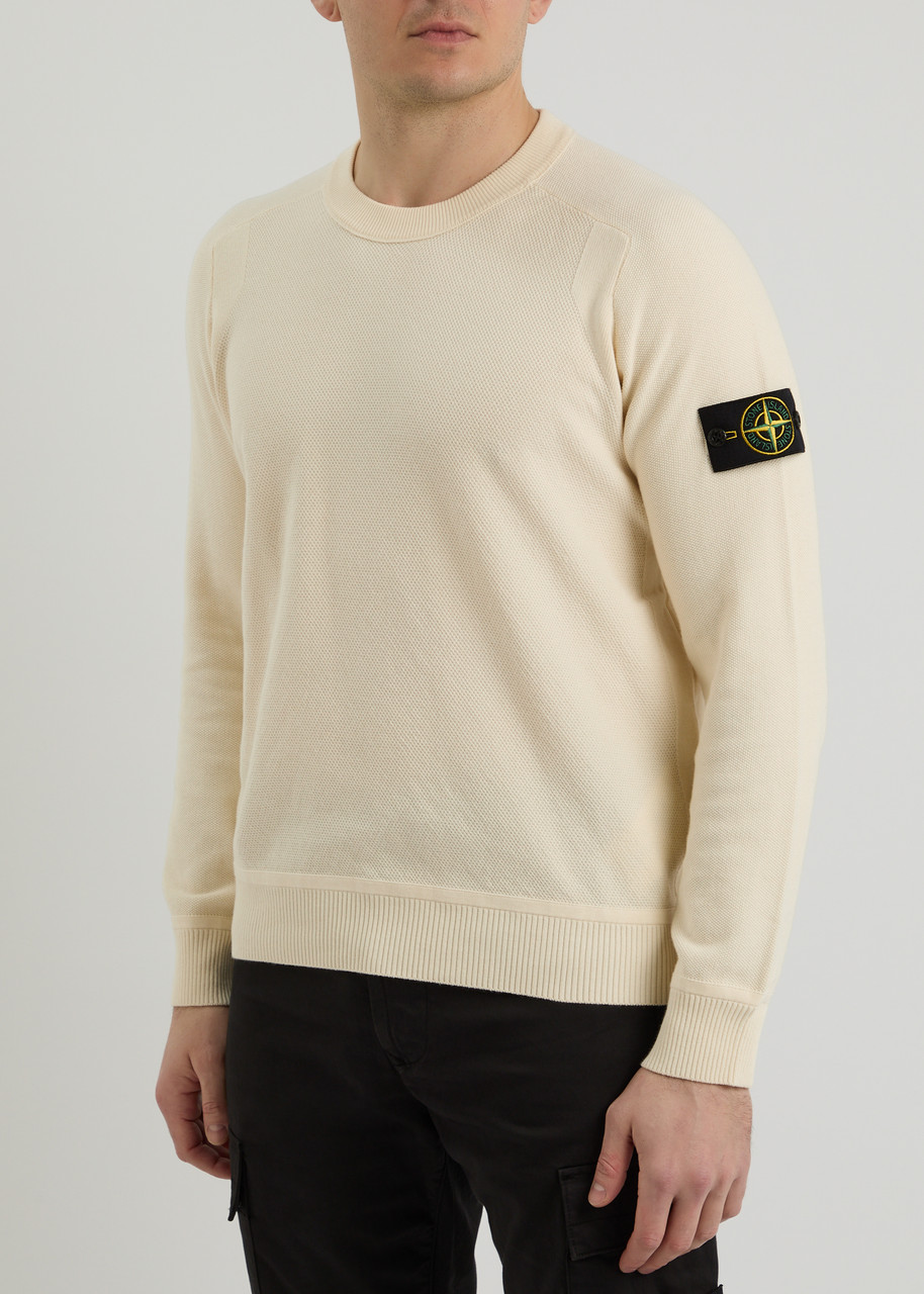 Stone Island Regular-fit Crewneck Sweatshirt With Ribbed Inserts In Yellow