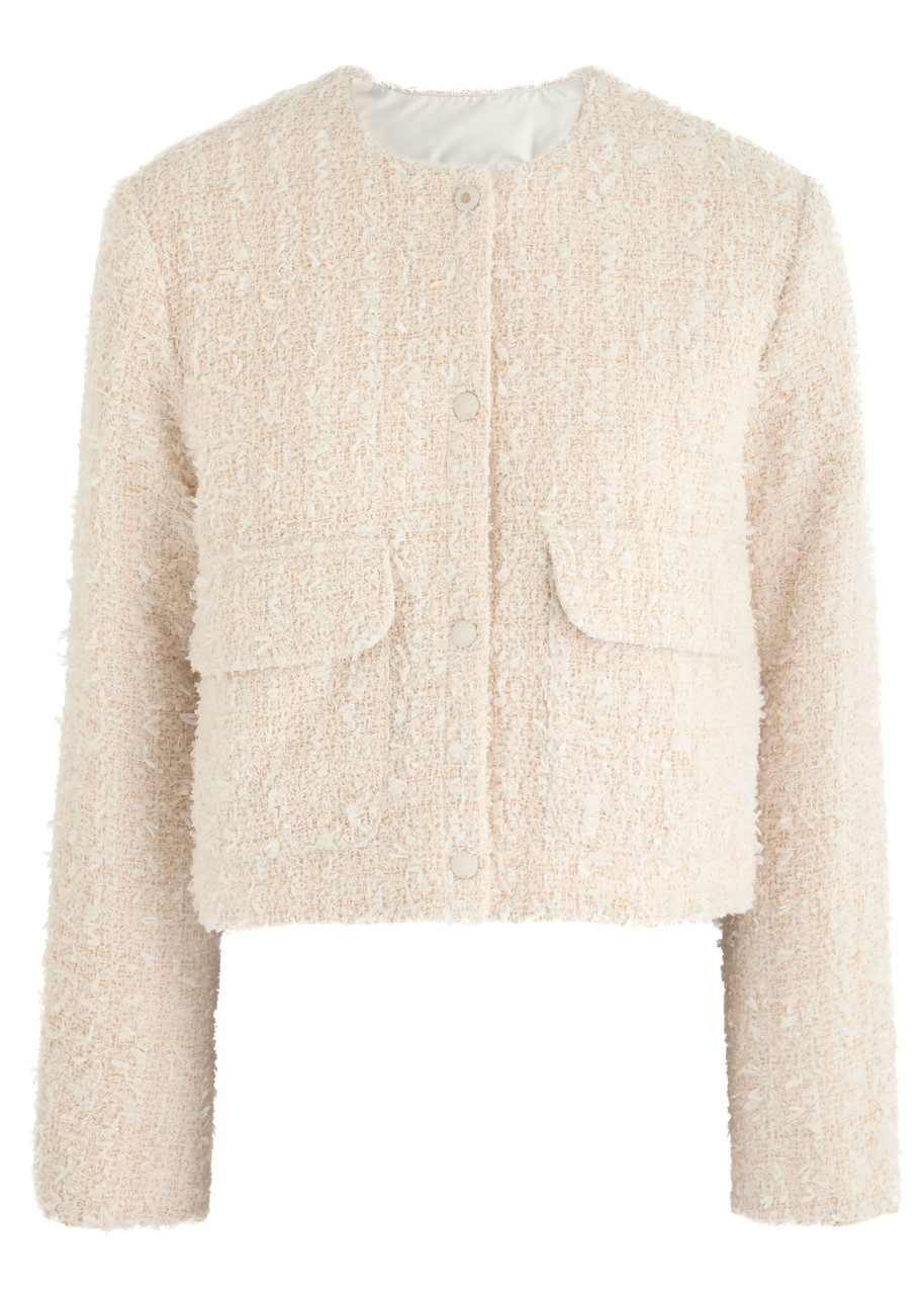 Moncler Dauphin Logo Tweed And Shell Jacket In Beige