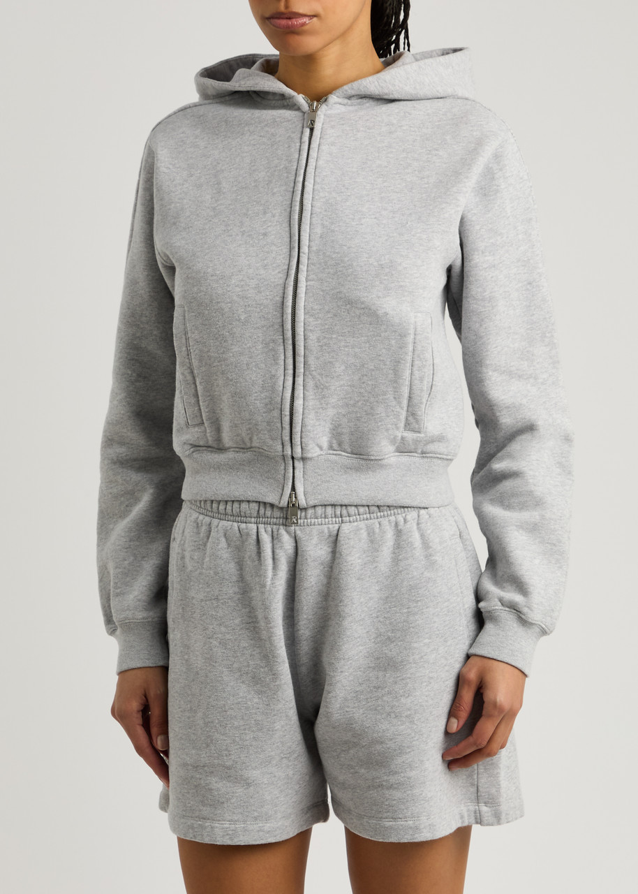 Represent Owners Club Cropped Hooded Cotton Sweatshirt In Light Grey