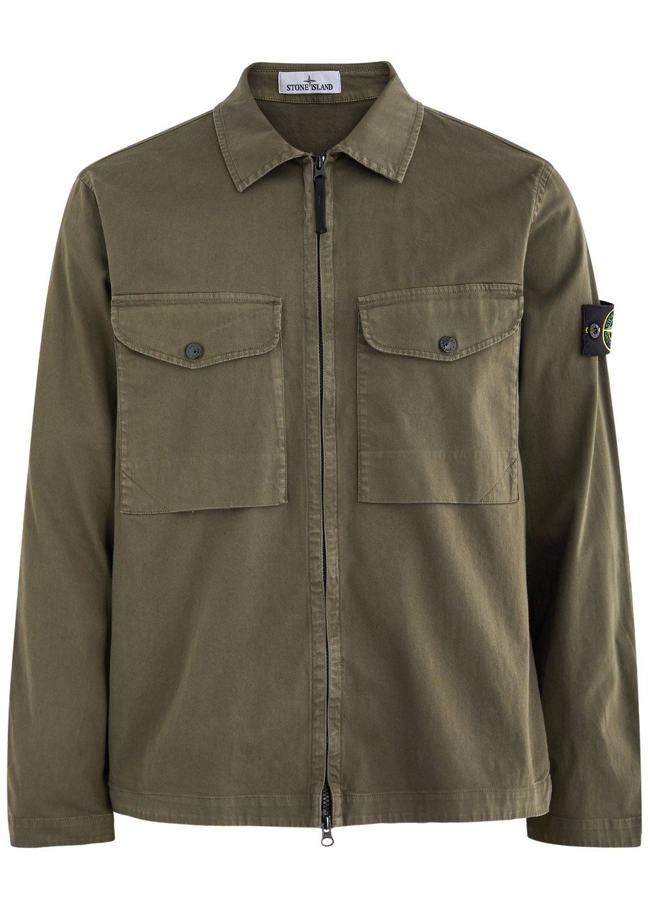 Stone Island Badge Stretch-cotton Overshirt - Green - XL