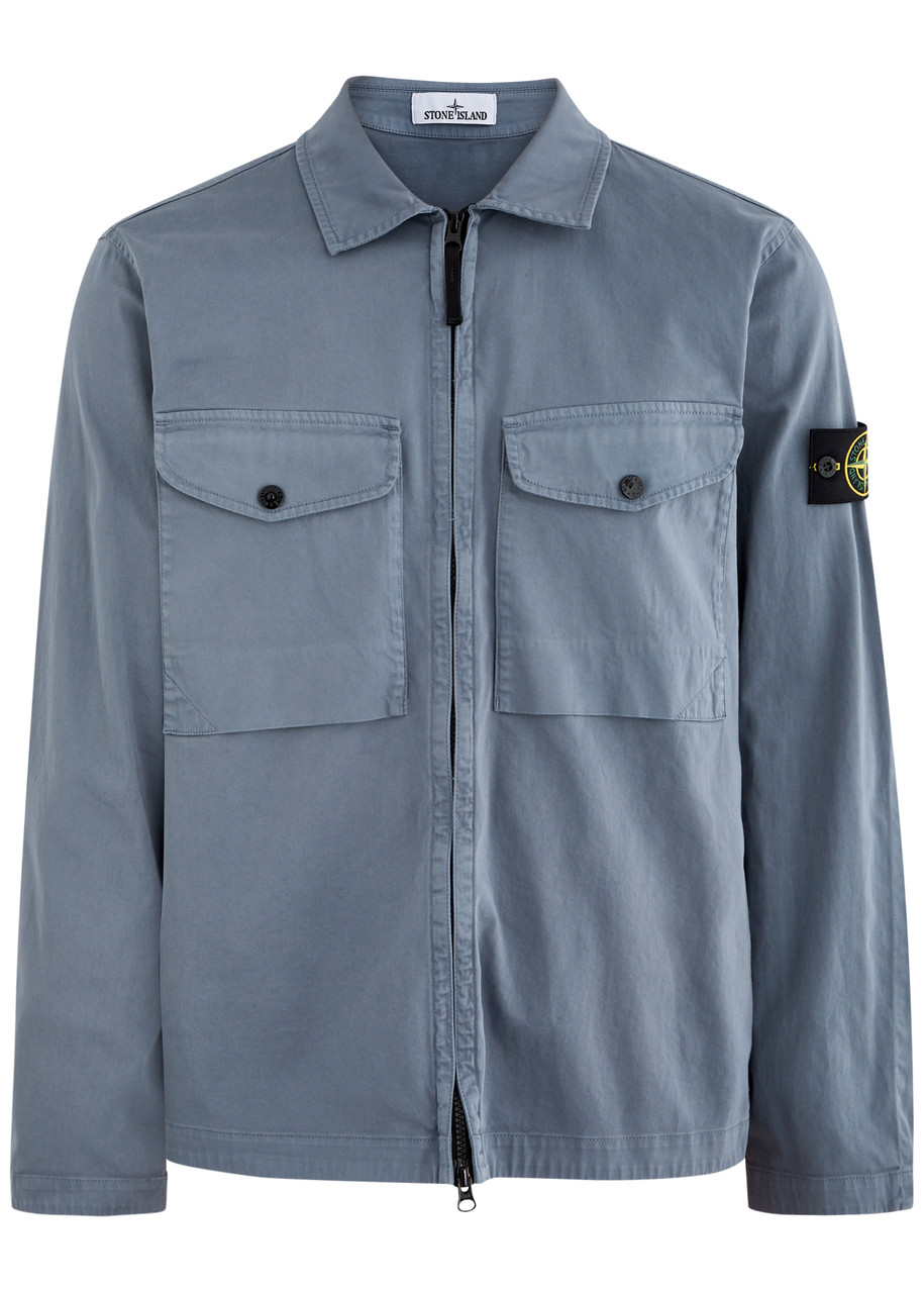 Stone Island Badge Stretch-cotton Overshirt - Dark Blue - M