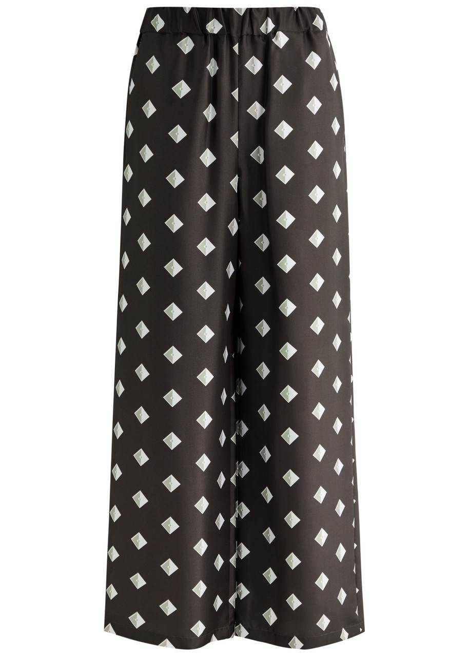 Mm Printed Wide-leg Silk-twill Trousers In Brown