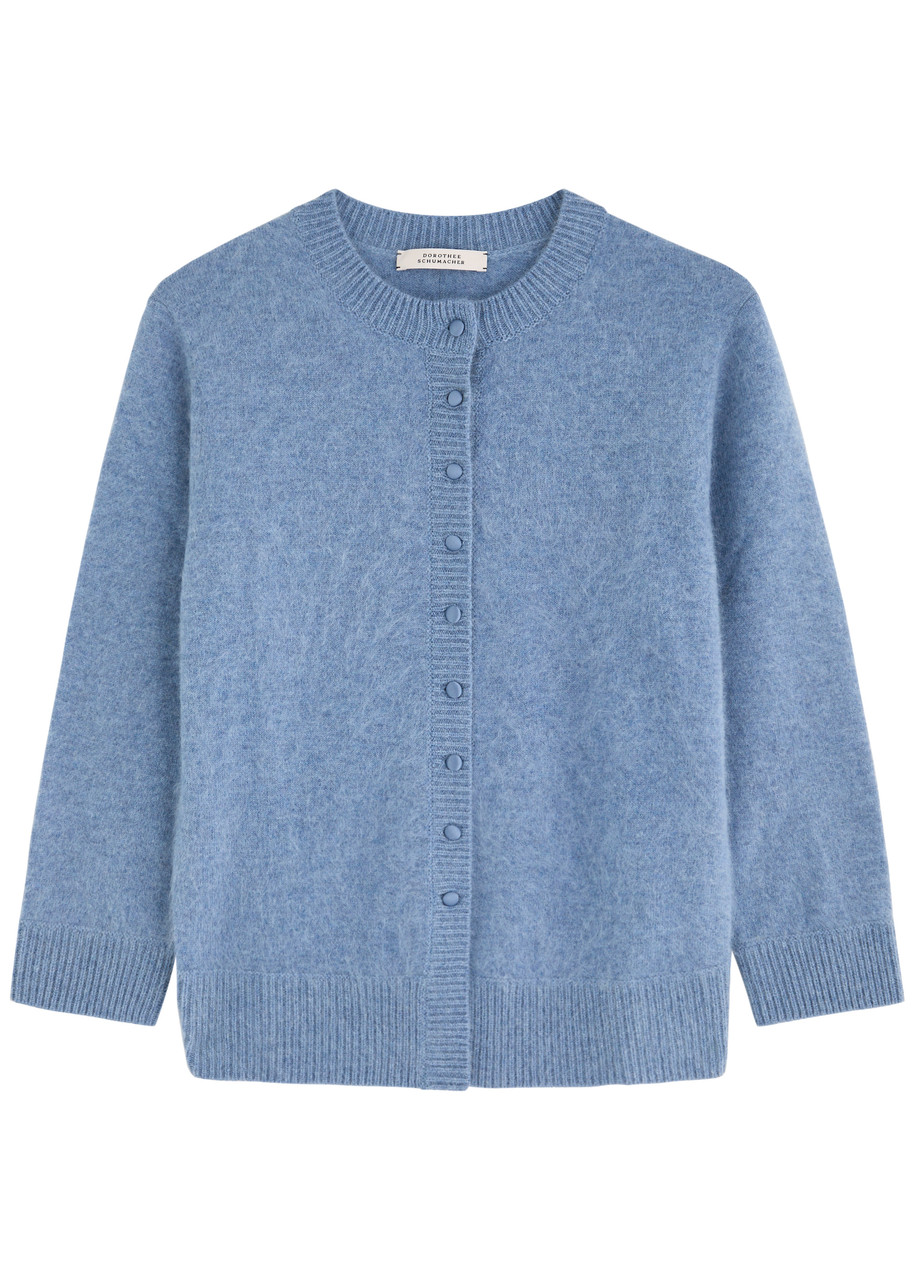 Dorothee Schumacher Fluffy Statements Brushed Wool-blend Cardigan In Blue