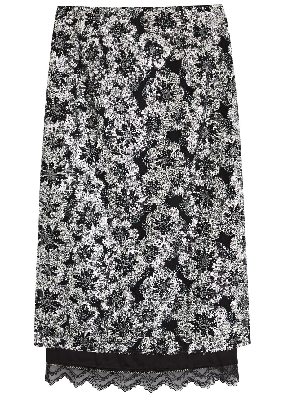 Huishan Zhang Leja Embellished Tulle Midi Skirt - Silver - 12 (UK12 / M)