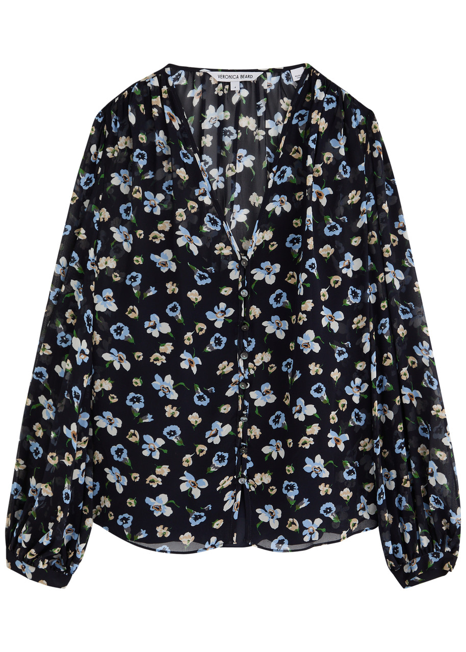 Veronica Beard Alec Floral-print Silk-chiffon Blouse - Navy