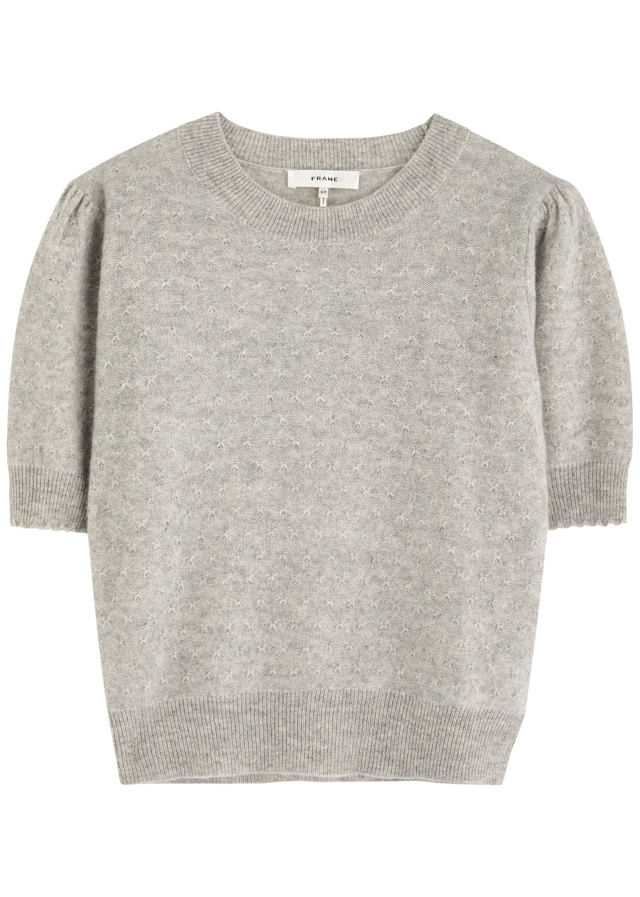 Frame Pointelle-knit Cashmere Jumper In Grey