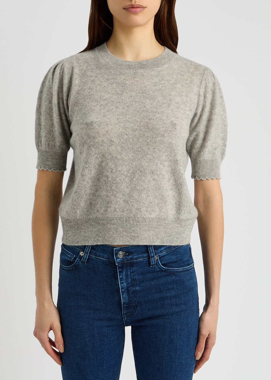 Frame Pointelle-knit Cashmere Jumper In Grey