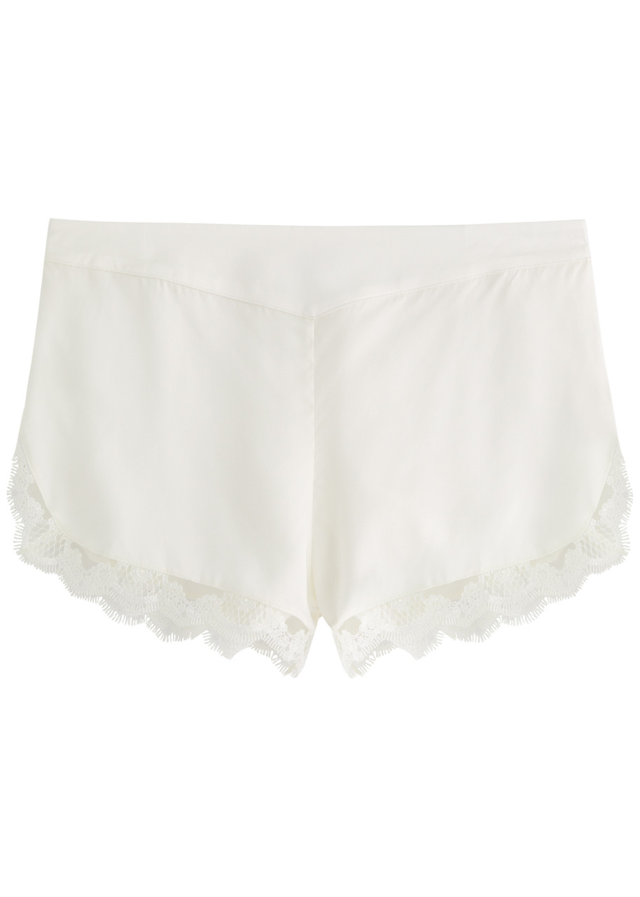 Simone PÉRÈLE Love Me Lace-trim Silk-satin Pyjama Shorts - Ivory - L (UK14 / L)