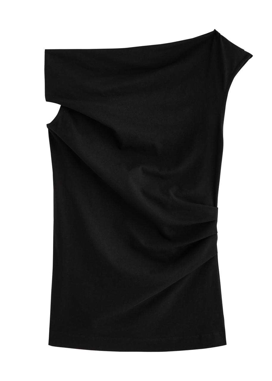 Dries Van Noten Off-the-shoulder Draped Cotton-jersey Top In Black