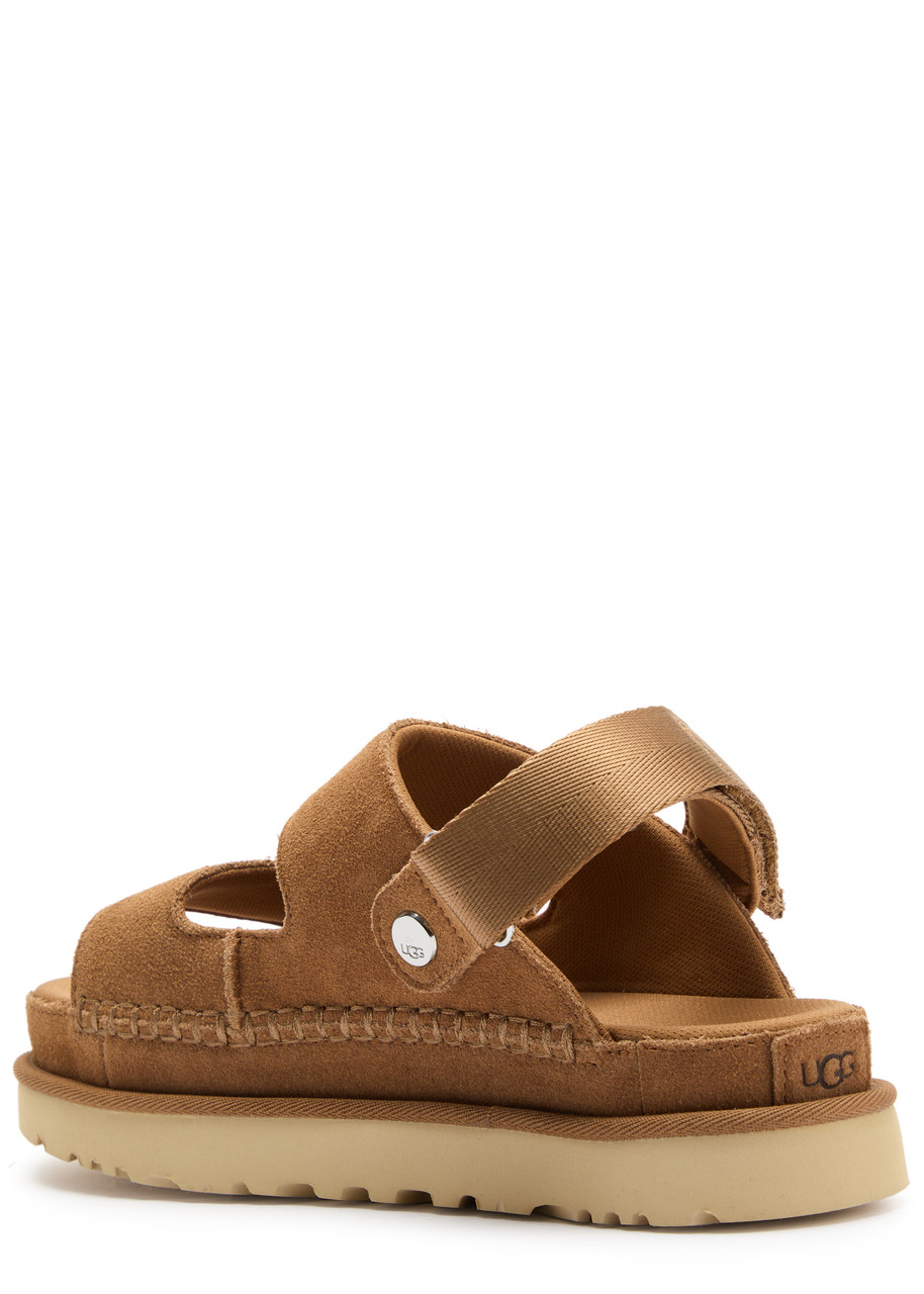 Ugg Goldenstar Glide Suede Flatform Sandals In Brown