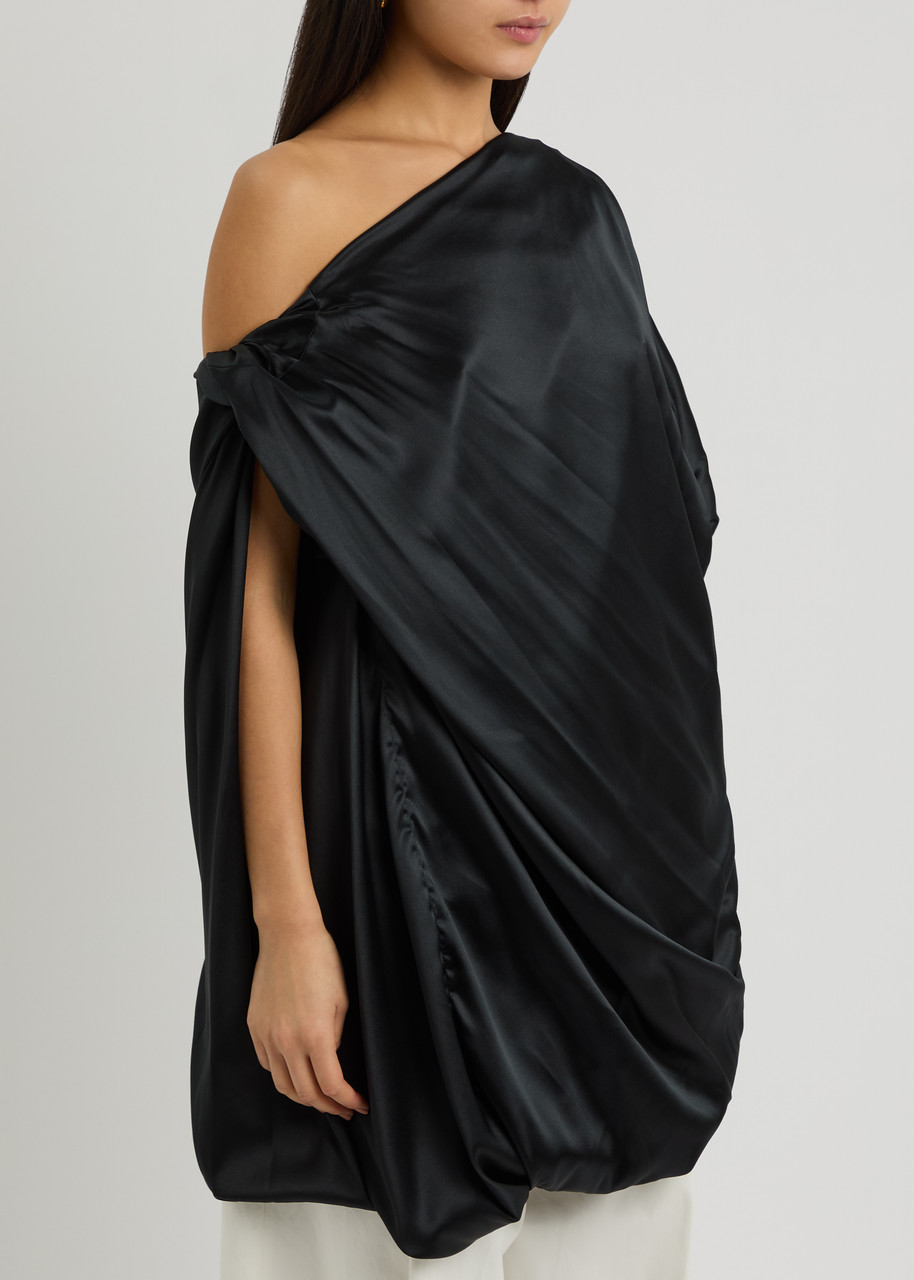 Dries Van Noten Calant Draped Stretch-silk Satin Top In Black