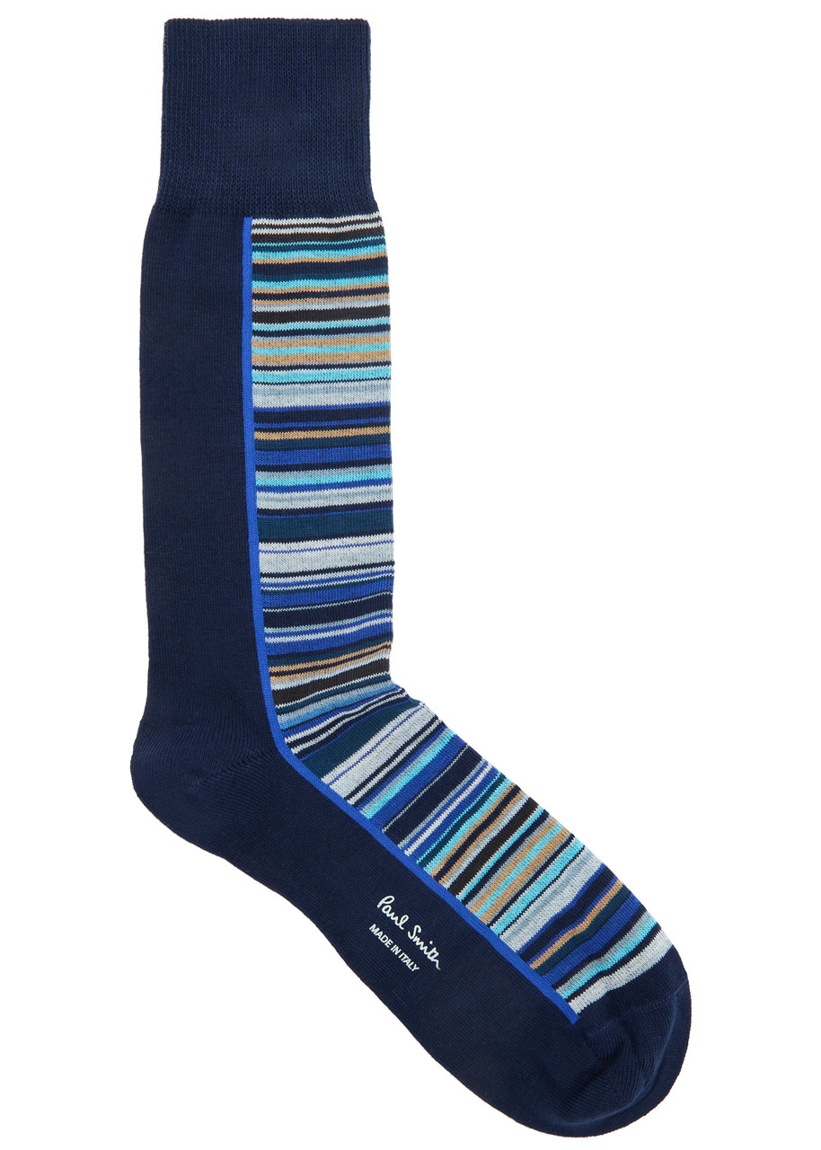 Paul Smith Striped-intarsia Cotton-blend Socks - Navy - One Size