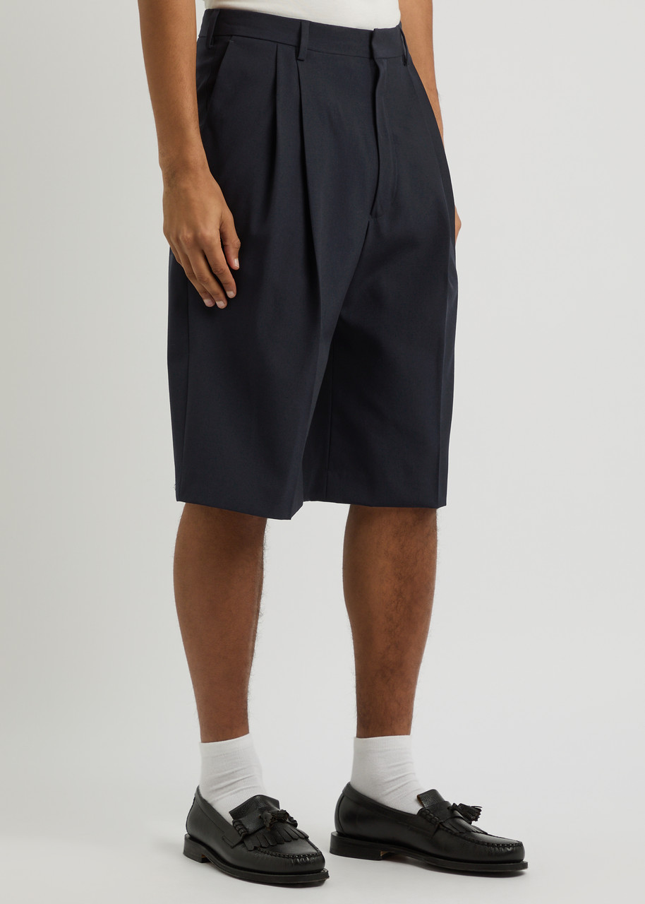 Dries Van Noten Wool Panrom Bermuda Shorts In Blue