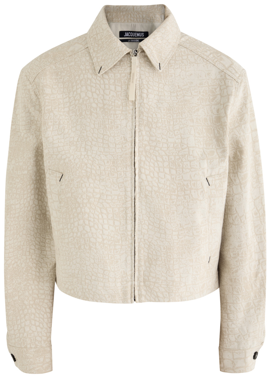 Jacquemus La Veste De-nîmes Crocodile-effect Canvas Jacket In Beige