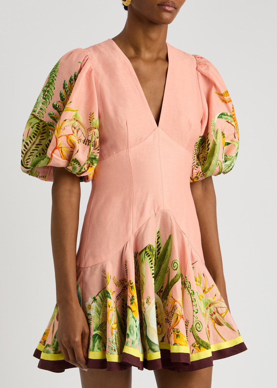 Alemais Papaya Printed Linen-blend Mini Dress In Pink