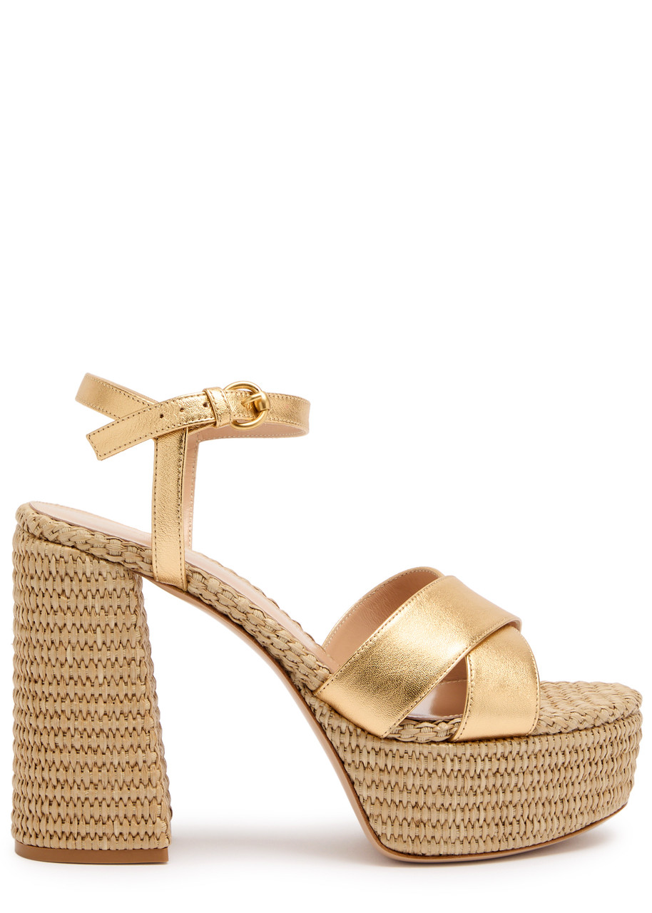 Gianvito Rossi Bebe 125 Raffia And Leather Platform Sandals In Gold