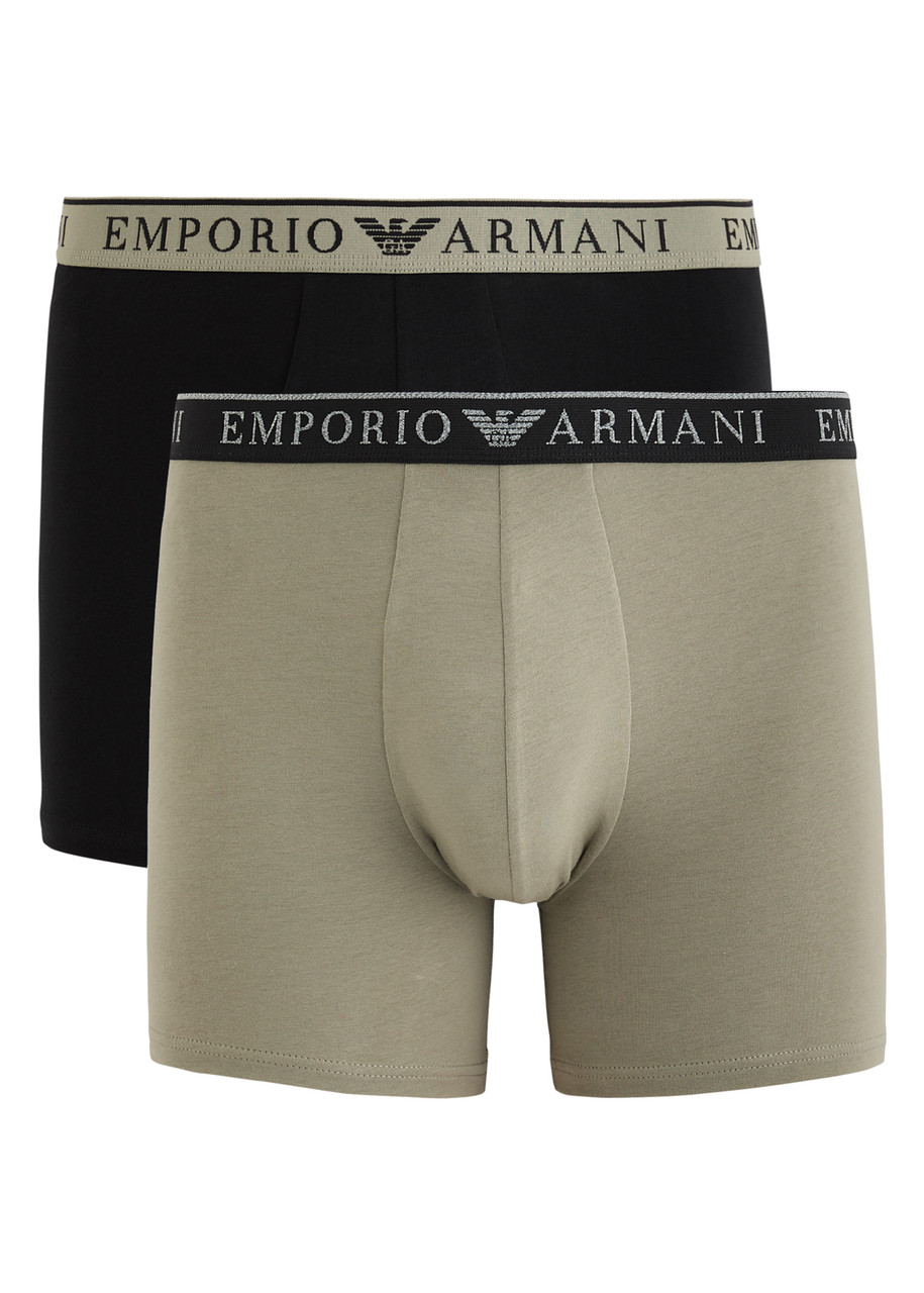 Emporio Armani Logo-jacquard Stretch-cotton Boxers In Khaki
