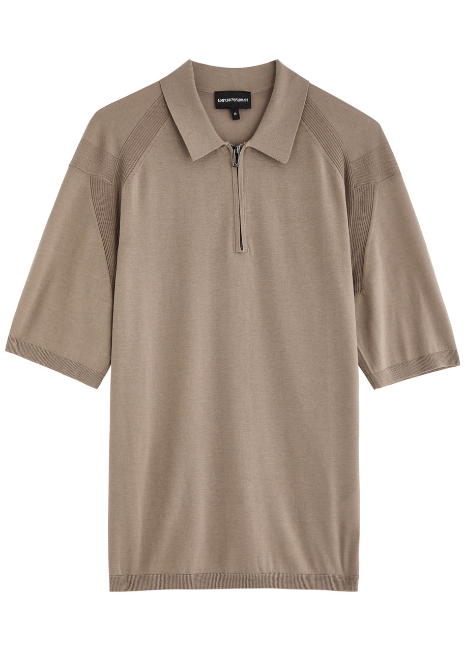 Emporio Armani Half-zip Jersey-knit Polo Shirt In Brown