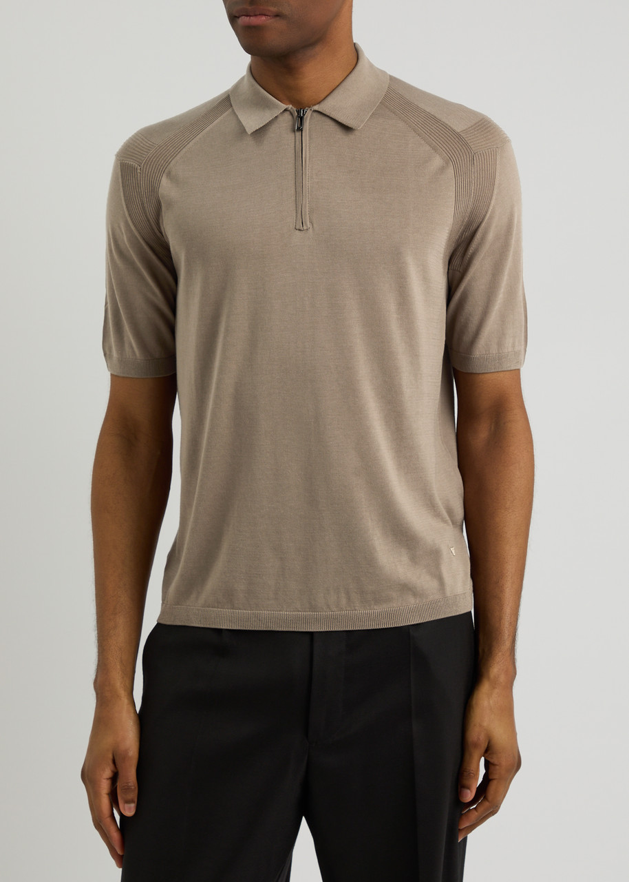 Emporio Armani Half-zip Jersey-knit Polo Shirt In Brown
