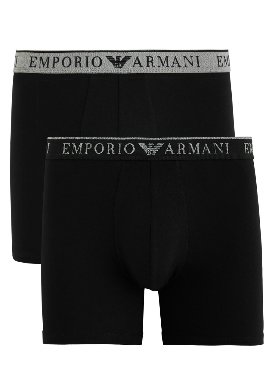 Emporio Armani Logo-jacquard Stretch-cotton Boxers - set of two - Black Grey - S