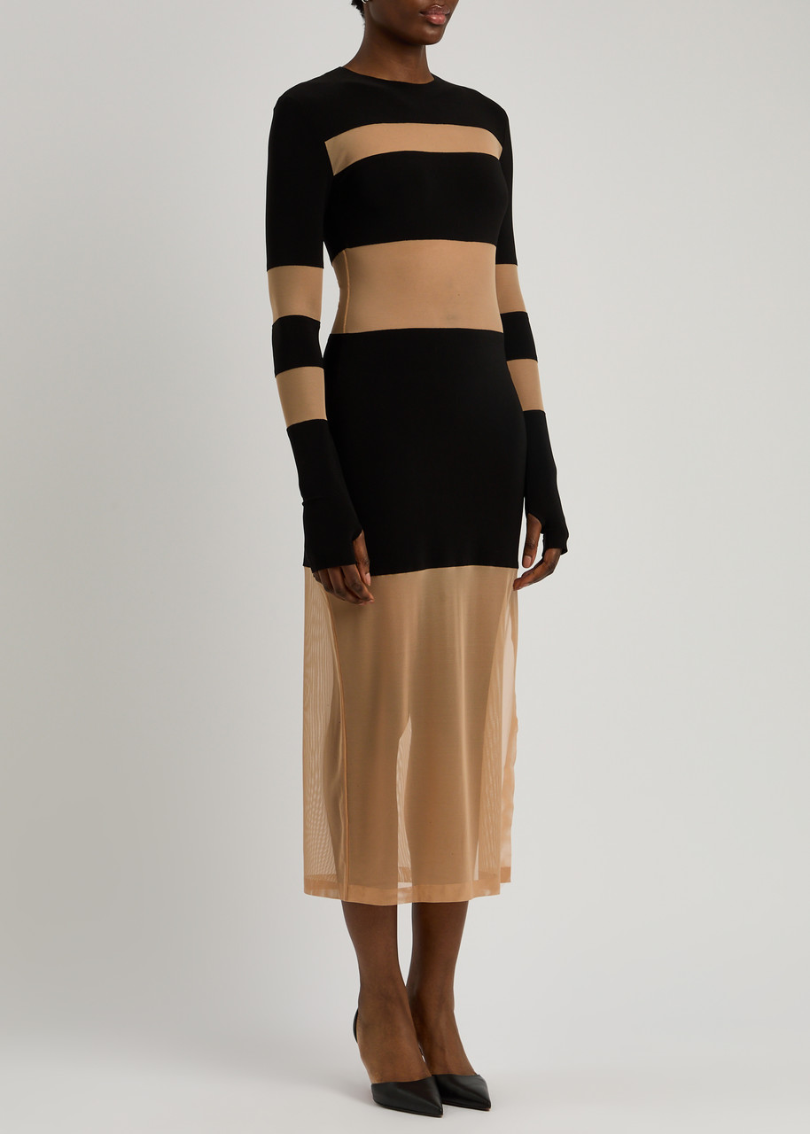 Norma Kamali Tulle And Stretch-jersey Midi Dress In Black